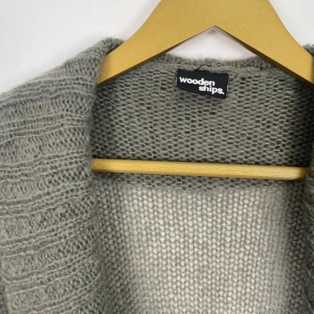 Wooden Ships Gray Mohair and Wool Blend Open Front Cardigan Sweater